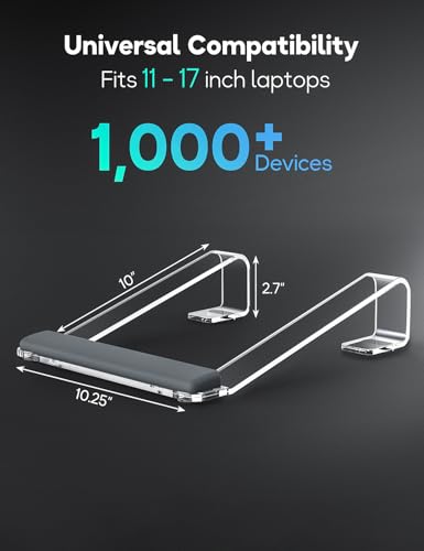 JCZT Clear Acrylic Laptop Stand with Wrist Rest, Adjustable Desk Riser