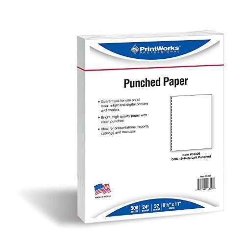 PrintWorks Professional GBC 19 Hole Comb Binding Pre-Punched Paper - Book Binding Printer Paper - Made in the USA - 500 Sheets - 8.5" x 11" - 24 lb - 92 Bright White (04329)