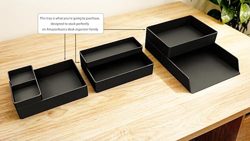Amazon Basics Rectangular Plastic Desk Organizer 9.4 x 6.7 x 2 Inch Black