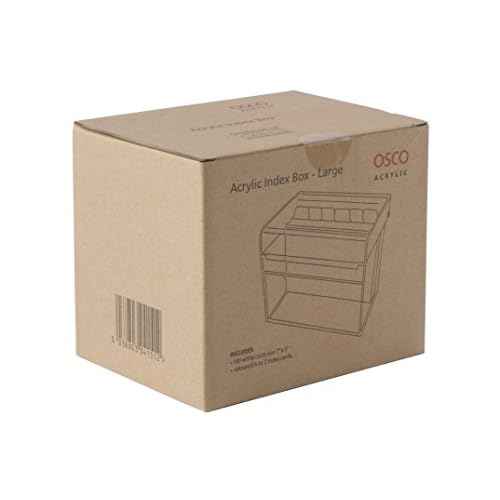 OSCO Clear Acrylic Index Box, Large, A to Z Divider Tabs, 100 Lined Note Cards, 7" x 5", Ruled Revision Flash Cards, Recipe Notes, Office Contact Filing, Desktop Organiser, 177 x 127 mm