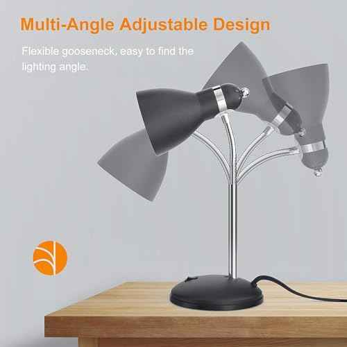 LEPOWER Metal Desk Lamp, Eye-Caring Table Lamp, Study Lamps with Flexible Goose Neck for Bedroom, Home Office (Matte Black)