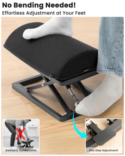 Wikabex Step-to-Adjust Foot Rest | Infinite Height Range 2.7–13.1 in, Carbon Steel