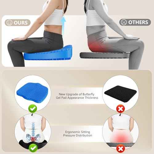 Gel Seat Cushion for Office Chair 3.54in Thick Ergonomic Gel Chair Cushion Seat Pad for Long Sitting Relieve Sciatica Back,Pressure Sore Ulcer Pain,Seat Cushion for Wheelchair Office Chairs Car Seats