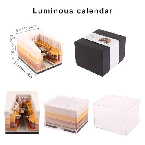 Time Piece Calendar 2026 Desk Calendar with LED Light 3D Tear-away Paper Carving Art Memo Pad Notepad Gift for Christmas Housewarming Desktop Decoration (With Calendar & Light)