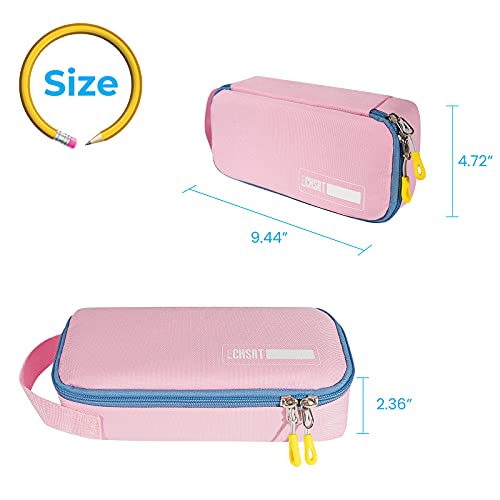 ECHSRT Pink Large Pencil Case with Handle, Aesthetic Stationery Organizer