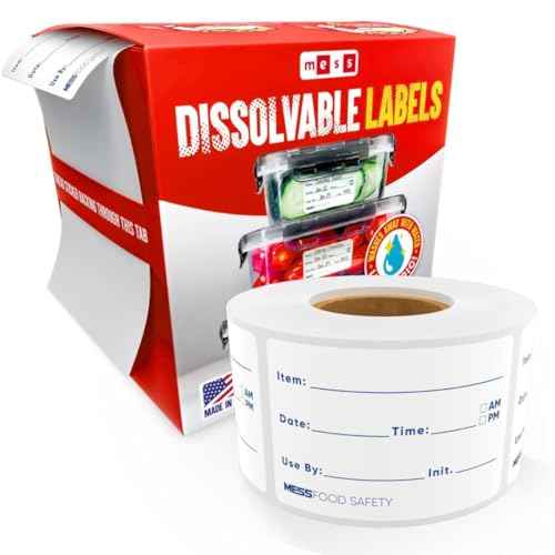 MESS Dissolvable Food Labels, Fill-in, 2x3 300/Roll - Dissolves in 30 Seconds or Less - Removable Pantry, Meal Prep & Food Storage Labels ? Canning & Freezer Use