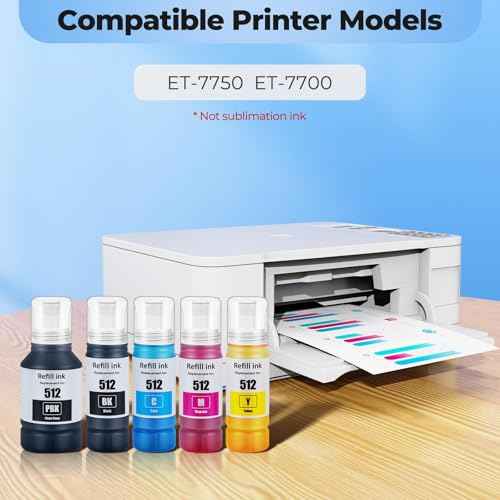 512 Ink Refill Bottles ET-7700 ET-7750 Replacement for 512 Ink Refill Bottles Black Works for ET 7700 ET 7750 Eco Tank ET7700 ET7750 Printer, 5 Pack 512 Ink Refill Bottles (2BK C M Y)