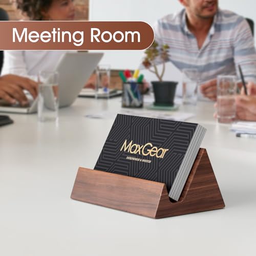 MaxGear Walnut Wood Business Card Holder - Mountain Variation, Elegant Desktop Organizer