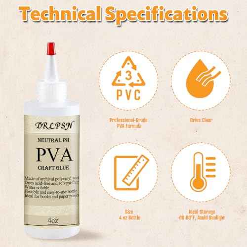 PVA Glue Book Binding, PH Neutral PVA Adhesive, Professional-Grade Strength Acid-Free Book Glue, Dries Clear & Remains Flexible, Used for Book Repair, Framing & Crafts | Safe for Paper (4 oz)