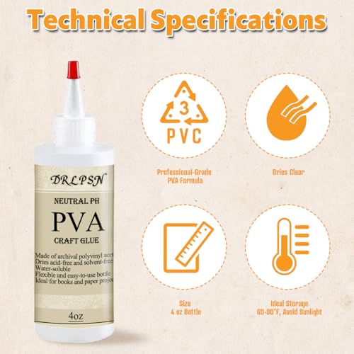 DRLPSN PVA Glue Book Binding 4 oz - Acid-Free, PH-Neutral, Clear Drying