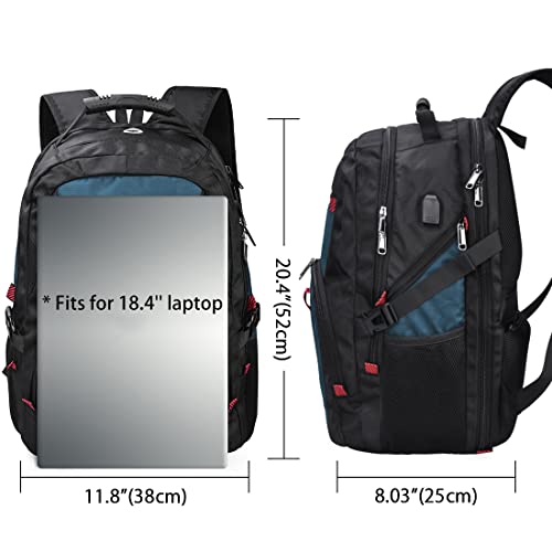 NUBILY Laptop Backpack 18.4 Inch Waterproof Extra Large TSA Travel Backpack Anti Theft College Business Mens Backpacks with USB Charging Port 17.3 Gaming Computer Backpack for Women Men Blue