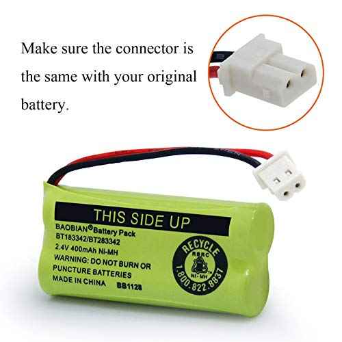 BT183342/BT283342 2.4V 400mAh Ni-MH BT166342/BT266342 BT162342/BT262342 Rechargeable Cordless Phone Battery CS6709 CS6609 CS6509 CS6409 EL52100 EL50003 (2 Pack)