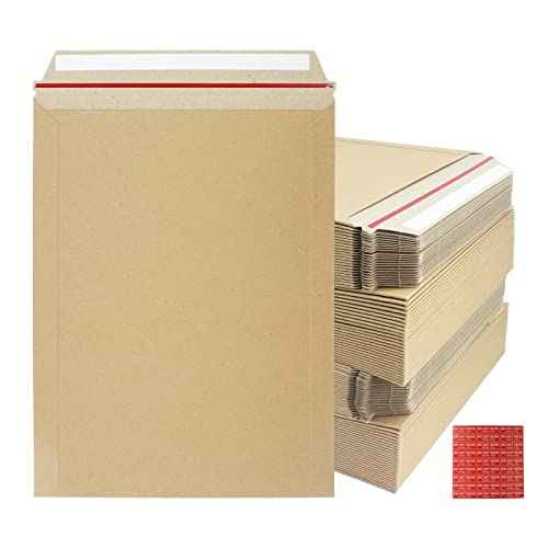 100 Pack 9X12 inch Self Seal Photo Document Mailers Stay Flat Kraft Cardboard Envelopes Photography Rigid Mailers for CD, Photos, Document (Kraft Brown)
