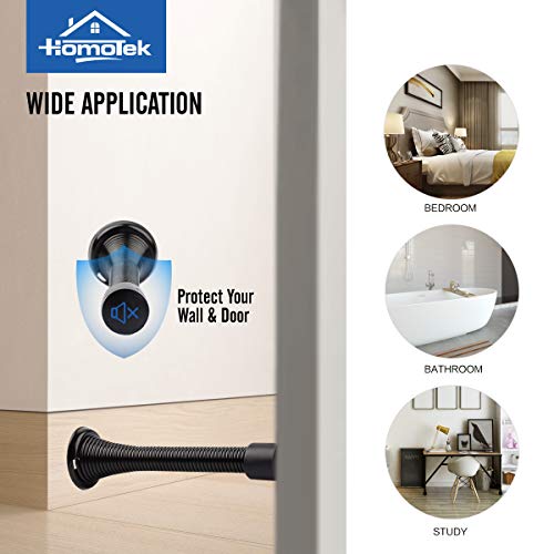 HOMOTEK 12 Pack Heavy Duty Black Spring Door Stops - Flexible Wall & Door Protectors