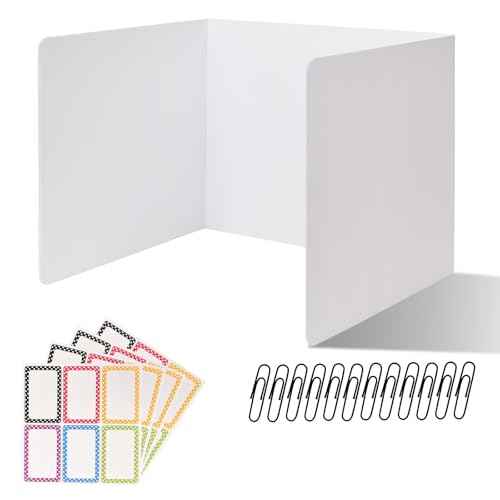 12 Pack Desk Dividers for Students,3-Fold Privacy Screens,Testing Dividers for Classroom Waterproof,Plastic Easy Clean Privacy Shields for Student Includes Extra Labels