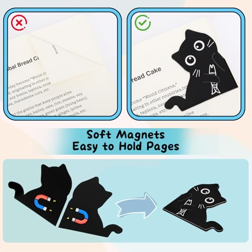 Prudiut 10 Pcs Black Cat Magnetic Bookmarks for Women & Cat Lovers - Creative Gift Set