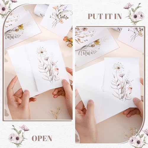 Blank Cards and Envelopes, 40 Pack Blank Note Cards 4x6 in Elegant Floral Greeting Card with Sealing Stickers, Note Card and Envelopes Stationary Set for All Occasions (10 Floral Designs)
