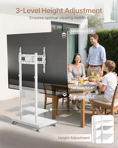 Heavy-Duty Rolling TV Stand for 37-75in TVs up to 154lb, White - 37"-75" TV / White