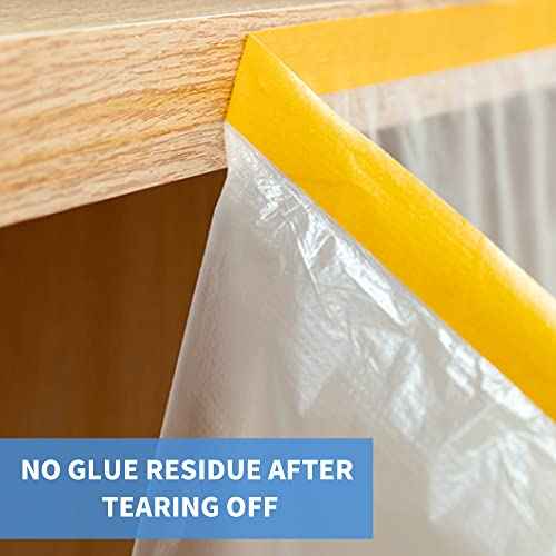 TAPEBEAR Pre-Taped Masking Film, Tape and Drape, Plastic Sheeting Roll, Automotive Painters Masking Tape Film, Plastic Sheeting Cover for Appliance and Furniture, 9feet X 90feet, 2600mmx 27m,3Rolls