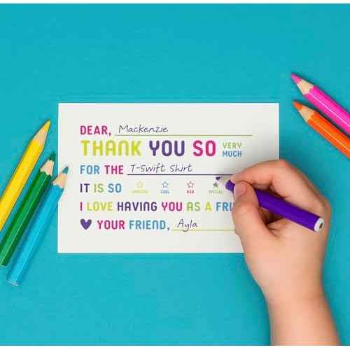 25-Pack Kids Fill-in-the-Blank Thank You Cards with White Envelopes - 4x6 Double-Sided Postcards | Fun and Colorful Design for Birthdays, Holidays, and More (Colorful)