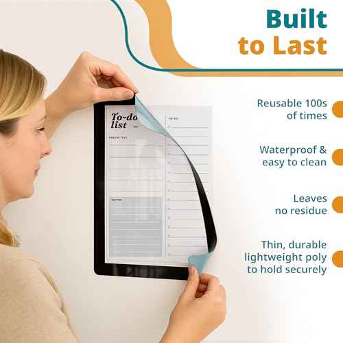 8.5 x 11 Adhesive Wall Frames - Peel & Stick Picture Frames, Wall Sign Holder, Paper Protector Sheets, Certificate Holders, Reusable Picture Frame, Dry Erase, Non Magnetic - White, Pack of 5