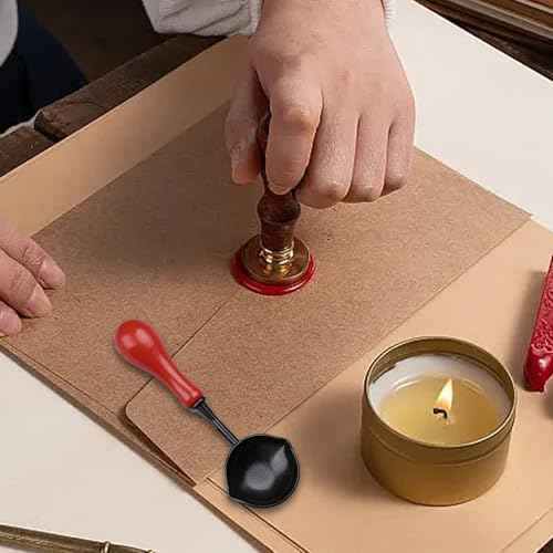 Wax Seal Spoon | Wax Seal Warmer | du?l Pour Spout Melting Spoon Wax | Anti-Stick Fire Paint Stamp Spoon with Wood Handle for Sealing Stamp Letter Envelope