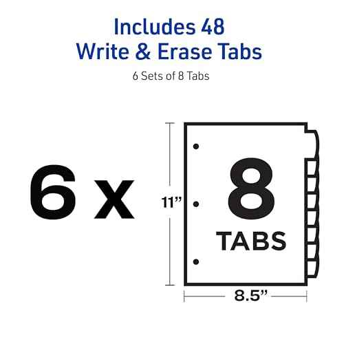 Avery Big Tab Write & Erase Durable Plastic Dividers for 3 Ring Binders, 8-Tab Set, Bright Multicolor, Pack of 6 Sets (16130)