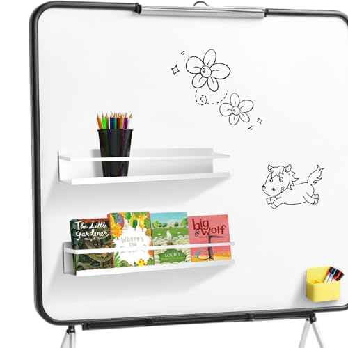 2 Pcs Magnetic Metal Book Shelves, 15.7'' x 2.7'' x 2.7'', Special for Whiteboard, Classroom and Fridge Storage, Holds up to 12 lbs