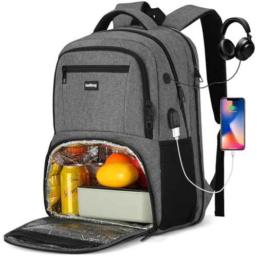 17.3 Inch Insulated Backpacks with Cooler&Laptop Compartment,Travel Backpack with Lunch Box Bookbag for Work,Sturdy College Computer Backpack for Men Women Mochilas Lonchera para Hombre