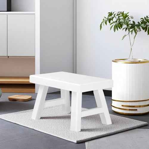 Wooden Step Stool for Adults 11.8" L x 7" W x 6.9" H Handcrafted Solid Wood Stool with Chamfered Edges, Multi-Usage Stool, Wooden Step Stool with Anti-Slip Caps - Durable and Sturdy (Natural Wood)