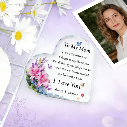 Lapsia Heart Acrylic Keepsake Paperweight for Mom - Small 3.9" Gift from Son & Daughter