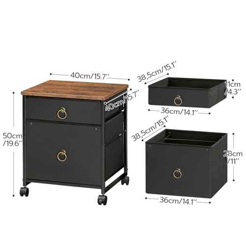 HOOBRO File Cabinet, 2-Drawer Vertical Mobile Office Cabinet, Rolling Printer Stand, for A4/Letter Size Files, Nonwovens Drawer, for Home Office, Rustic Brown and Black BFK21WJ01
