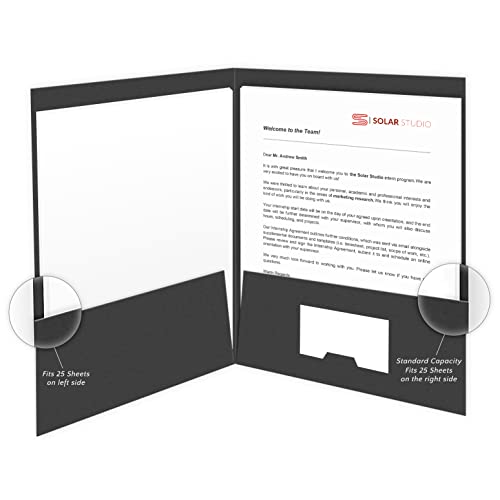 The Gallery Collection, 25 Count, Black, Welcome Pocket Folders, Gold Foil Stamped, for HR Professionals (9 x 12)