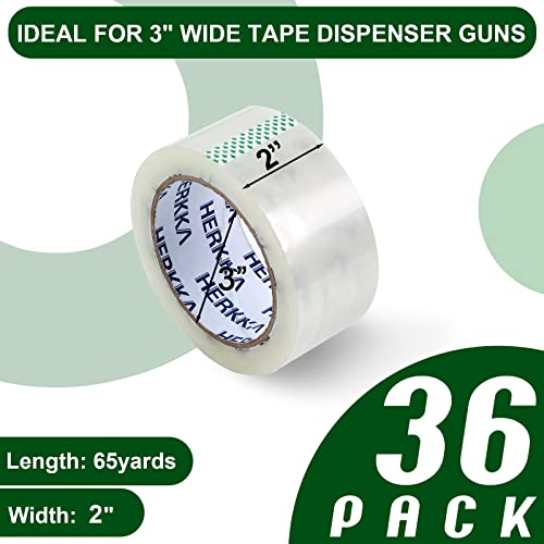 HERKKA 36-Pack Heavy Duty Clear Packing Tape, 2-Inch x 65 Yards - Strong Sealing & Shipping Tape