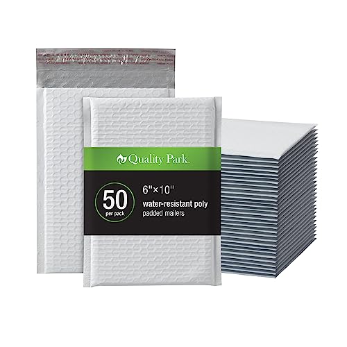 Quality Park 6 x 9 White Bubble Mailers - Water Resistant Padded Envelopes, Self Seal, 50 Pack