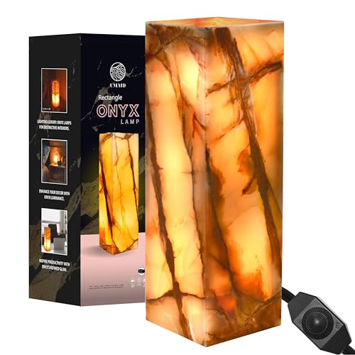 UMAID Handcrafted Onyx Marble Table Lamp, Each Lamp One-of-a-Kind with Natural Patterns, Warm Amber Glow, Dimmable Cord & Bulb, Modern Home Decor for Bedroom, Desk, Office, Living Room, or Bedside