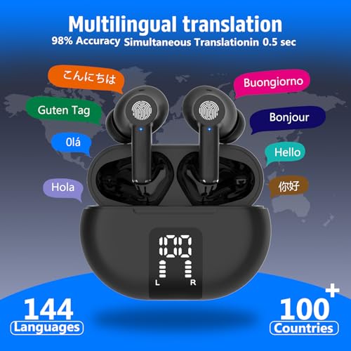 AI Translation Earbuds in Real Time 144-Language Translator Earbuds 3-in-1 Bluetooth Translator Earbuds Translation Headphones with App Translation Device for Travel/Business/Study