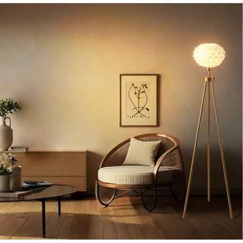 Fiqevs Flower Floor Lamp, Art Decor Gold Mid Century Modern Standing Lamp, Tripod Tall Lamp for Living Room & Bedroom, Home Office - Antique Brass