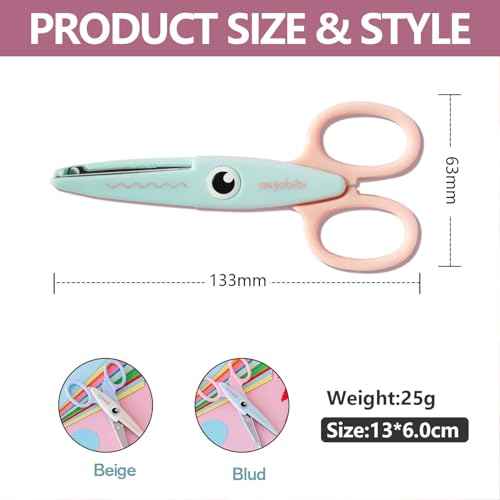 Decorative Pattern Edge Craft Scissors (2-Pack), Fancy Scissors, Suitable for Fun DIY Scrapbooking Crafting Projects for Kids Adults (Beige+blue)