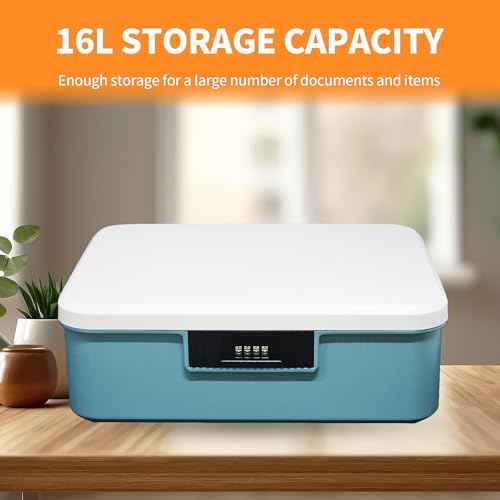 Lockable Storage Container Bin, 4.2 Gallon Capacity Organizer Box with Combination Lock, Heavy Duty Plastic Trunk, Usable As Item Organizer Or Office File Storage(Blue)