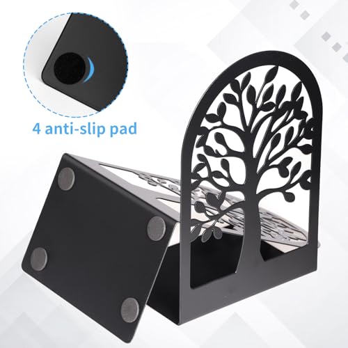 EOOUT 10 Pack Black Metal Tree Bookends - Heavy Duty Support for Shelves
