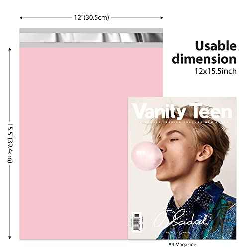 Fuxury Poly Mailers 12x15.5Inch 50 Pcs, Heavy Duty Shipping Bags for Clothing, Strong Adhesive Shipping Envelopes for Small Business, Self Seal Mailers Poly Bags Mailing Envelopes,Light Pink