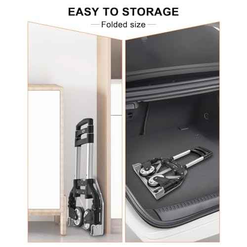 Folding Hand Truck, Dolly Cart with Wheels Foldable, Lightweight Aluminum Luggage Cart Portable Collapsible Trolly for Utility Cart, Hand Trucks for Moving Travel Shopping Airport Office
