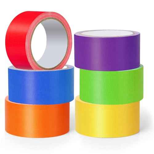 Rouceyxin Rainbow Colored Duct Tape, 6 Pack Heavy Duty Duct Tape Bulk, Waterproof, No Residue, Writable, Tear by Hand, 15 Yards x 2 Inch, for Packaging, Labeling, Arts and Craft