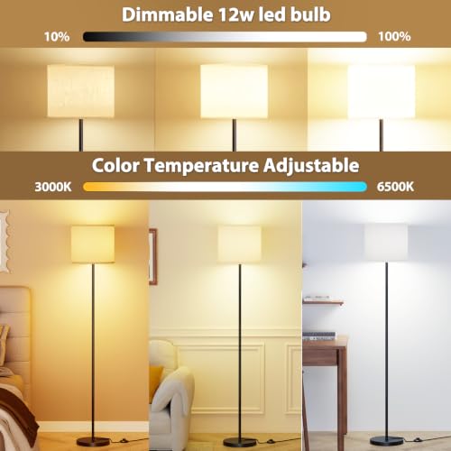 Keepsmile Ink-Black Dimmable Floor Lamp with Remote & Foot Switch, 12W LED Bulb