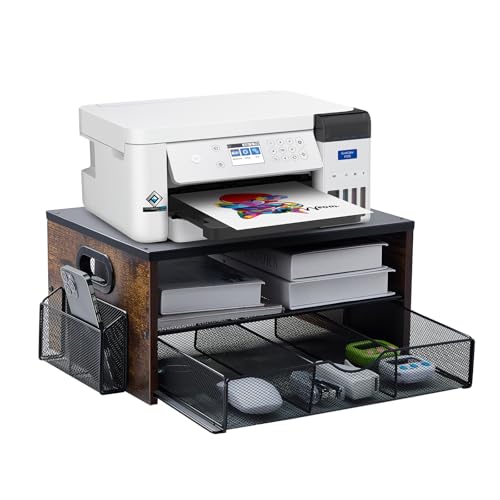 Printer Stand,Desktop Printer Stand with 2-Tier Storage Shelves for Home Office£¬Desk Organizer with Drawer and 2 Pen Holders for Fax Machine Scanner Files