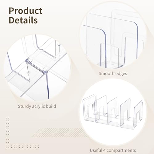 4 Pack Acrylic Desktop Book Organizers - Clear File & Purse Holders