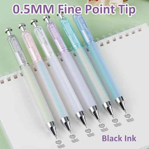 FIOVER Gel Pens, 6 Pcs 0.5mm Quick Dry Black Ink Pens, Fine Point Smooth Writing Pens, Retractable with Silicone Grip, High-End Cute Aesthetic Office School Supplies, Gifts for Women Men (6pcs black)