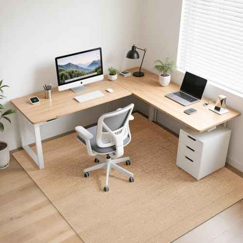 Office Chair Mat for Hardwood Floors 63" x 51", Durable Non-Slip Large Tile Floor Protector, Anti-Scratch Thick Heavy-Duty Recyclable Gliding Desk Mats for Computer Rolling Chairs, Khaki/Camel