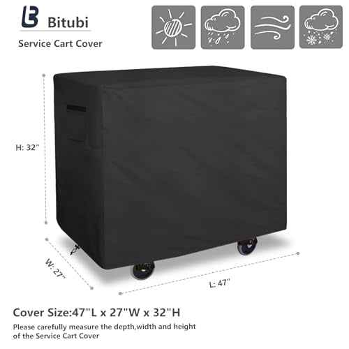 Bitubi Service Cart Cover for 500-Pound Capacity Service Utility Cart,Heavy Duty Waterproof Utility Cart Cover - 47''L x 27'W x 32''H(Black)